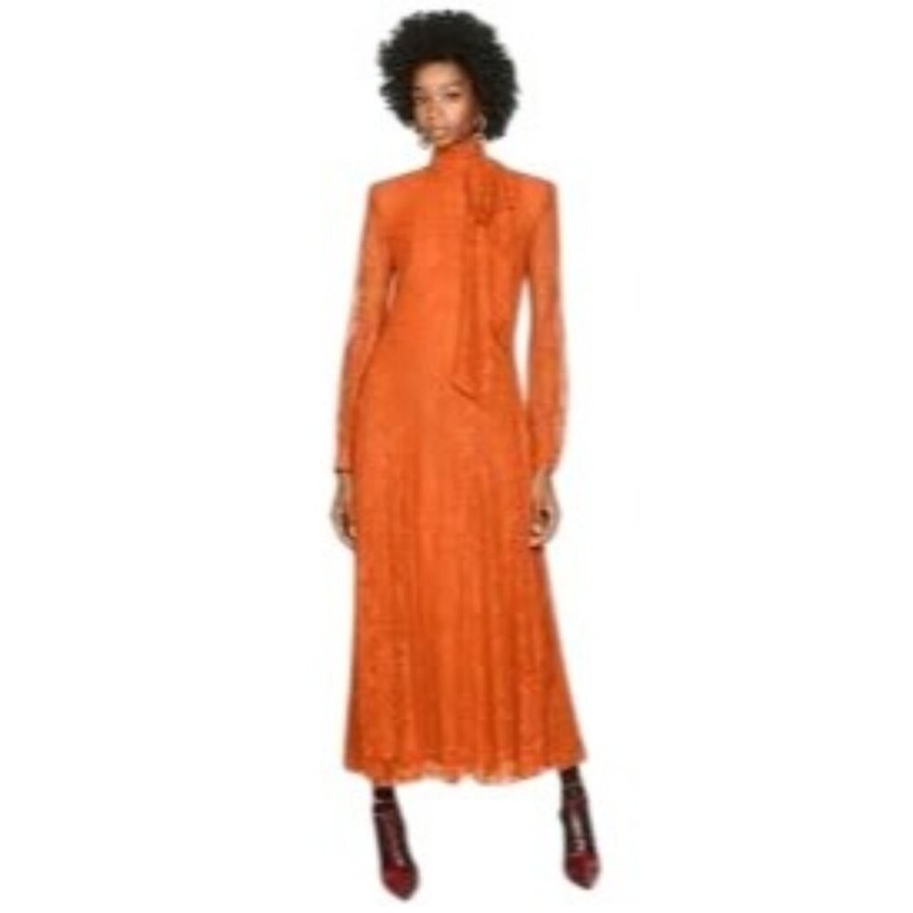 ZARA Vintage Inspired Small Lace Midi Dress In Burnt Orange